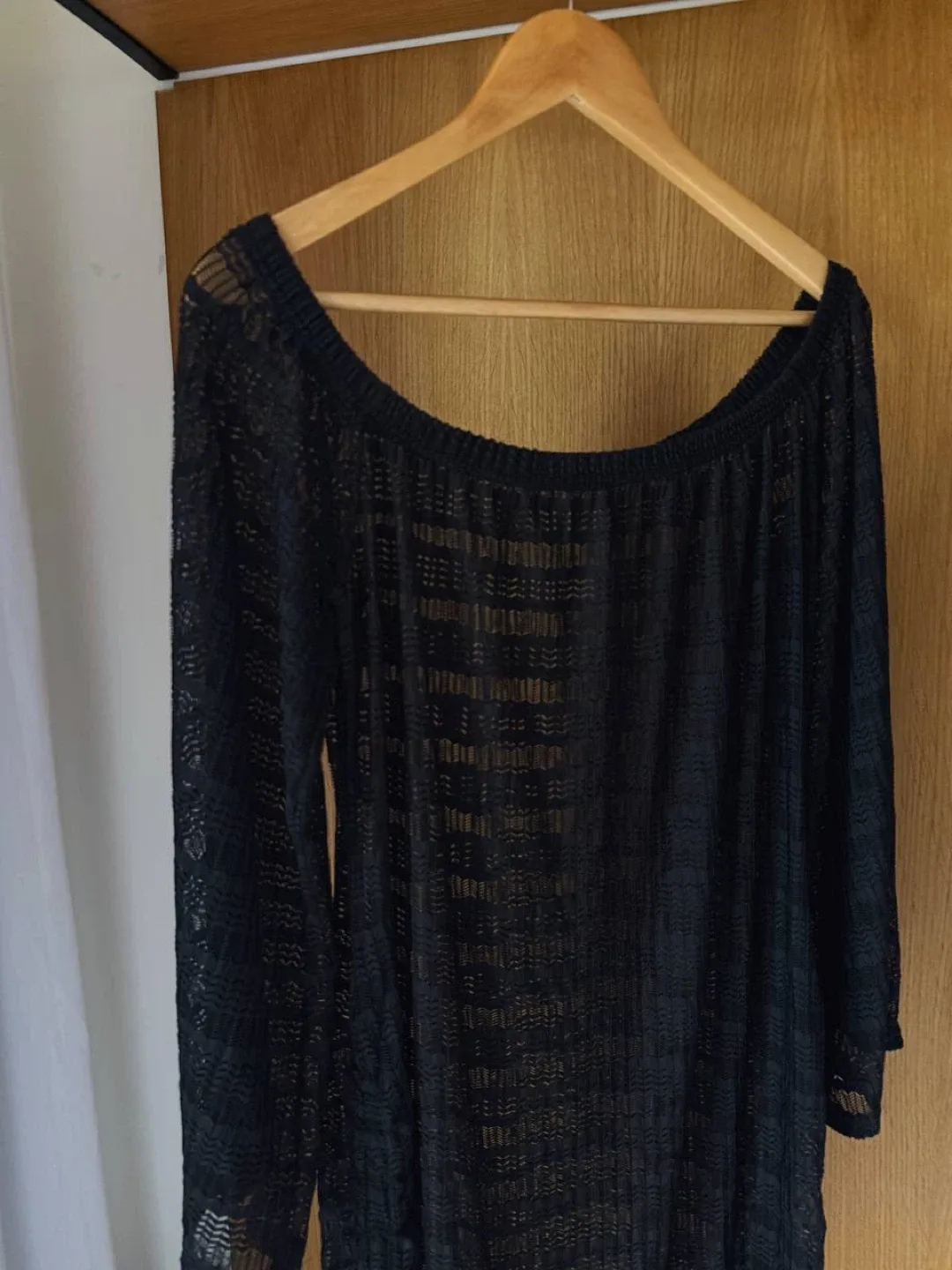 Black Sheer Off-the-Shoulder Knit Beach Dress, XL image indicator(2)