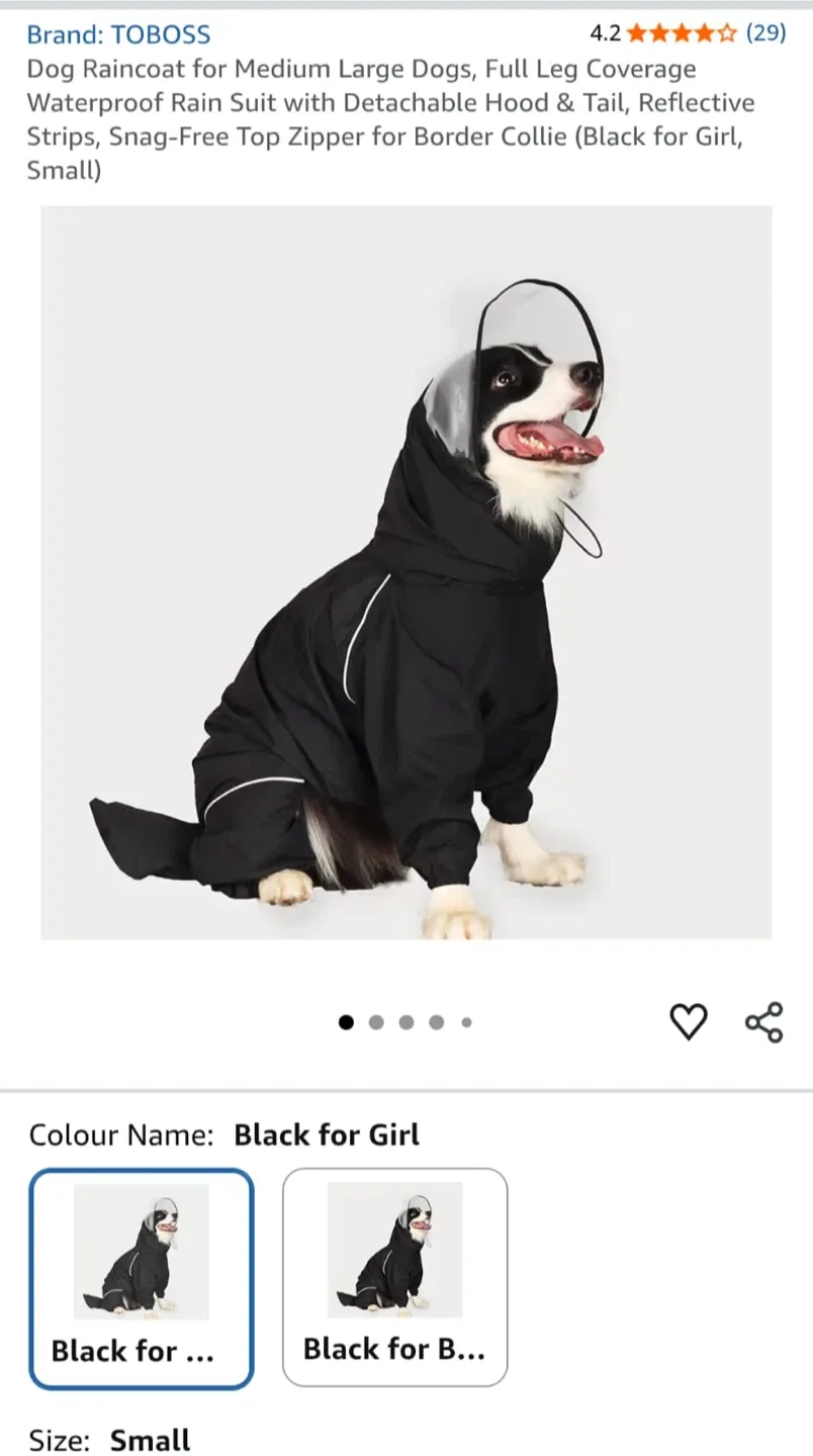 TOBOSS Dog Raincoat, Small, Black