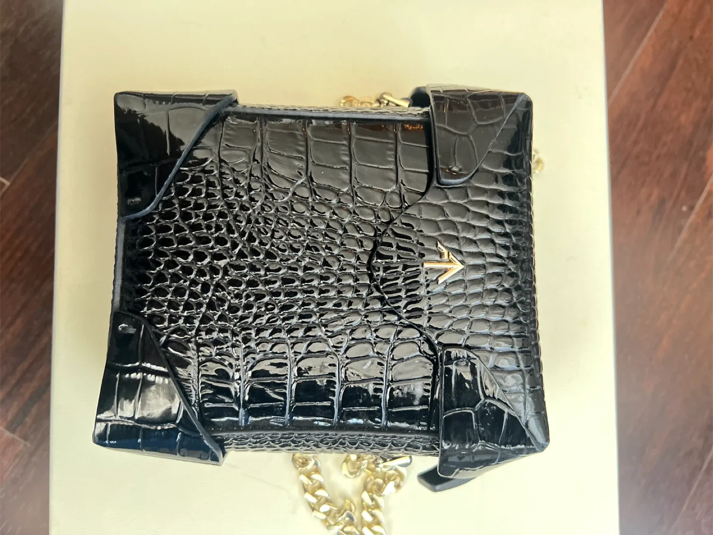 MANU Atelier Black Croc Mini Cylinder Bag