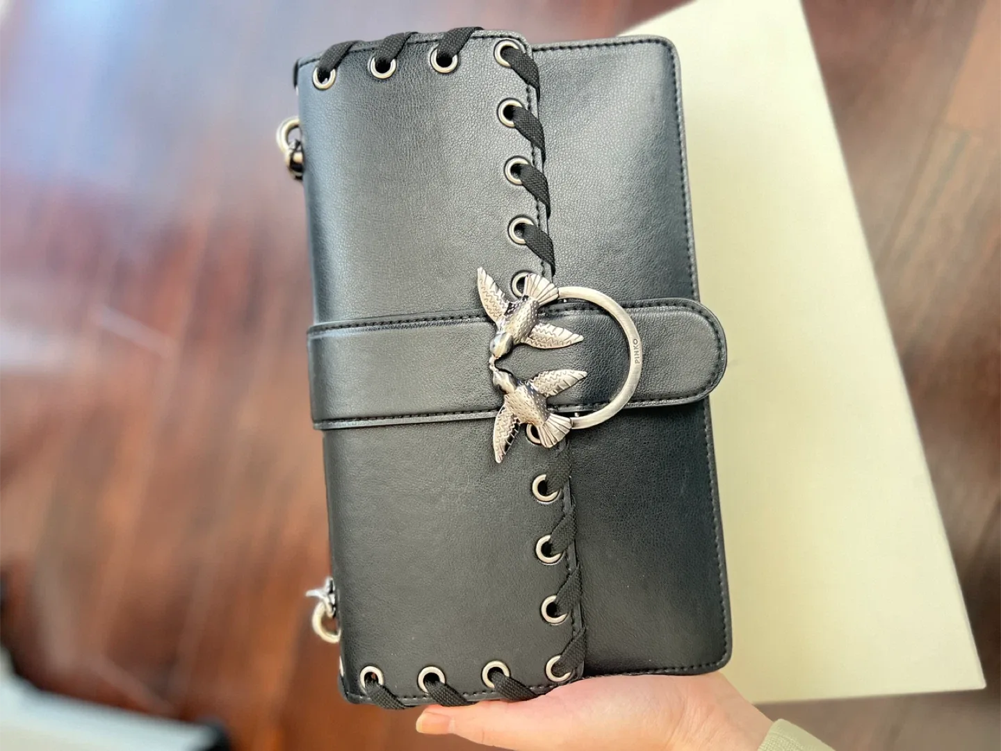 Pinko Love Birds Black Leather Wallet