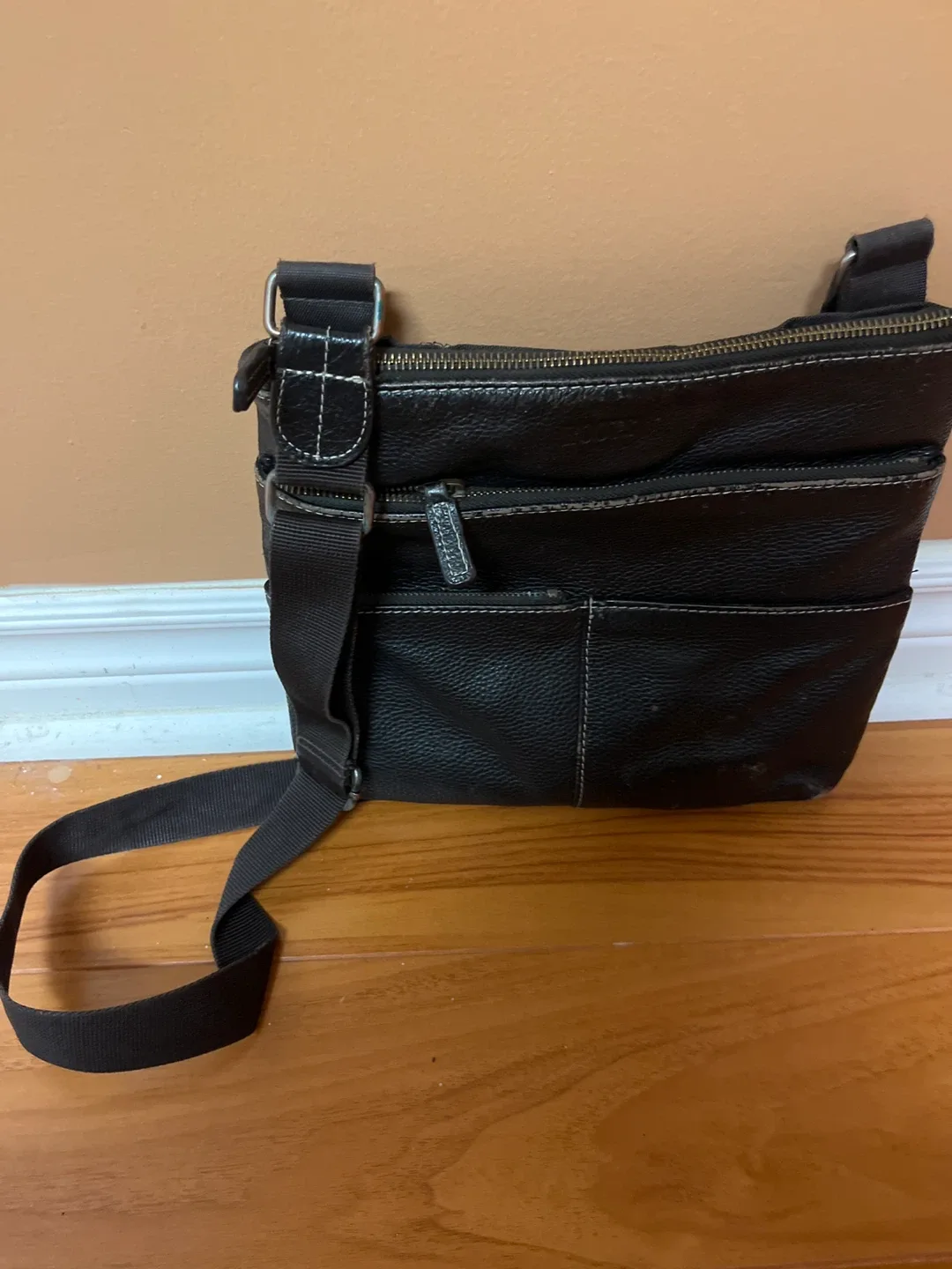 Roots Black Leather Crossbody Bag