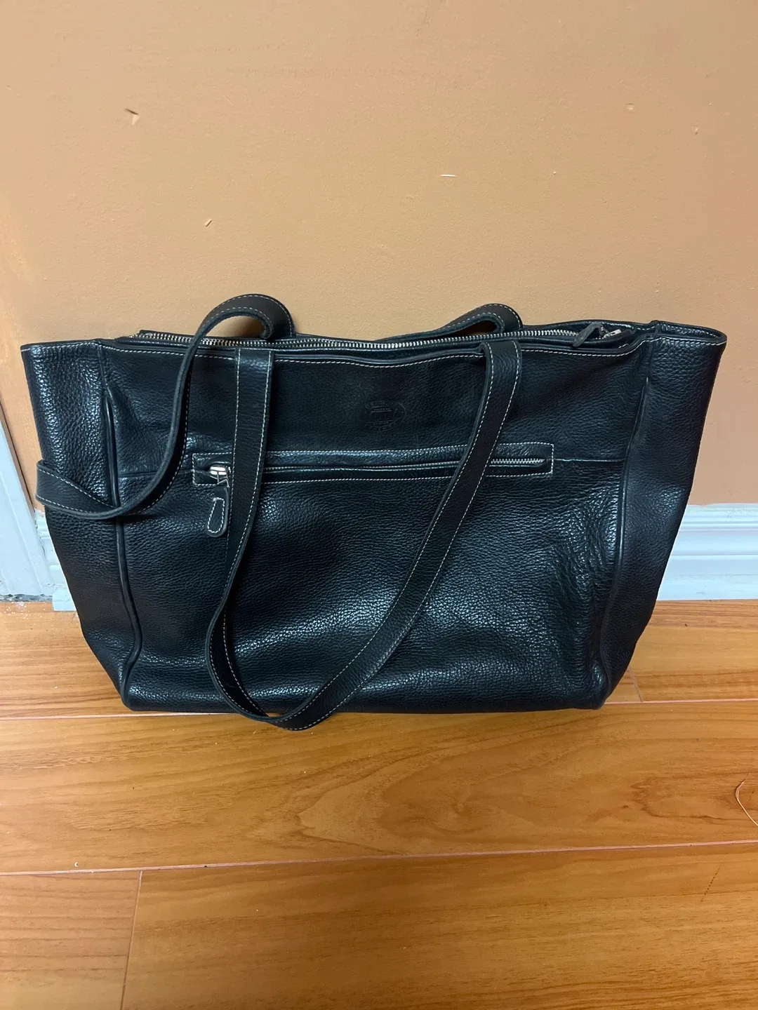 Roots Black Leather Tote Bag