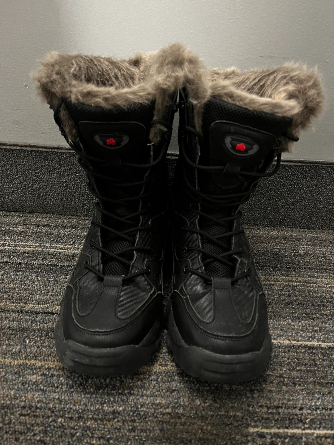 Black Winter Boots with Faux Fur Trim (size 9)