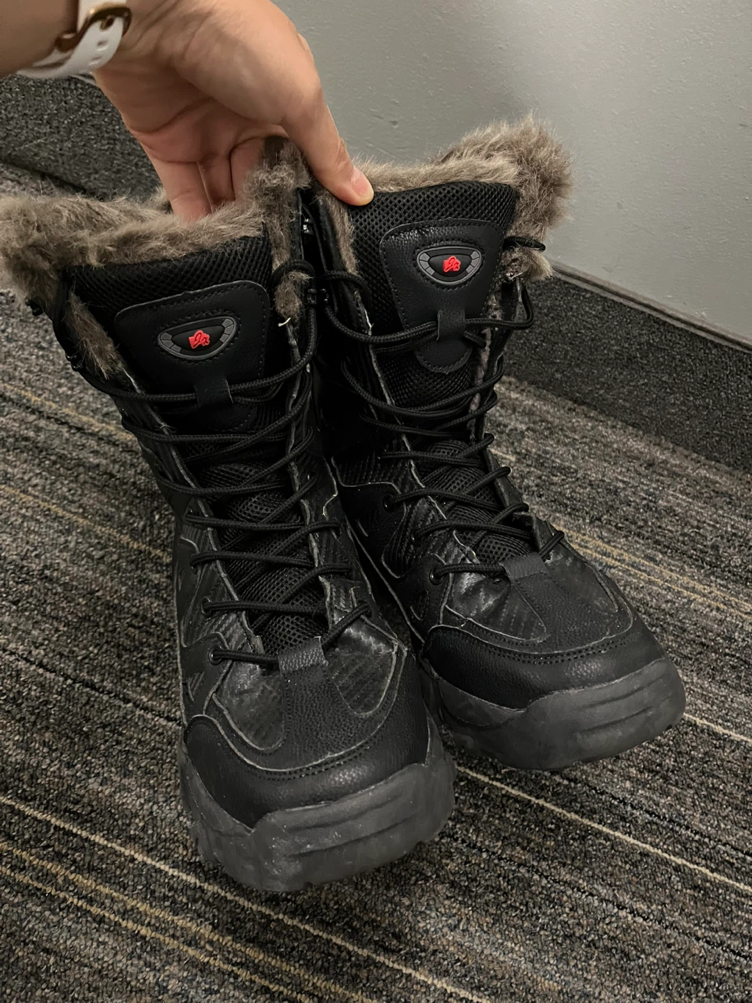 Black Winter Boots with Faux Fur Trim (size 9) - photo 2