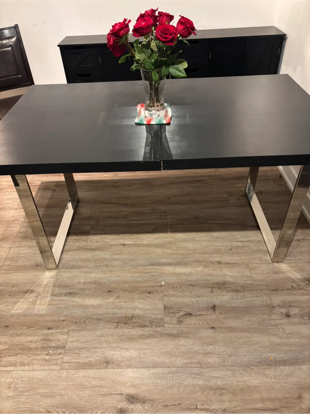 Black Dining Table with Chrome Legs