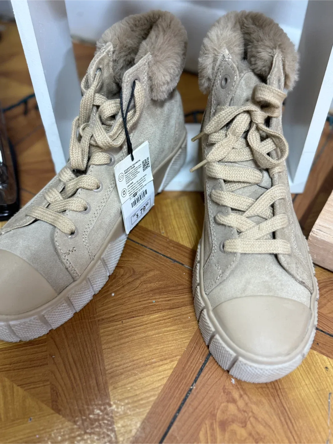 Beige Suede High Top Sneakers