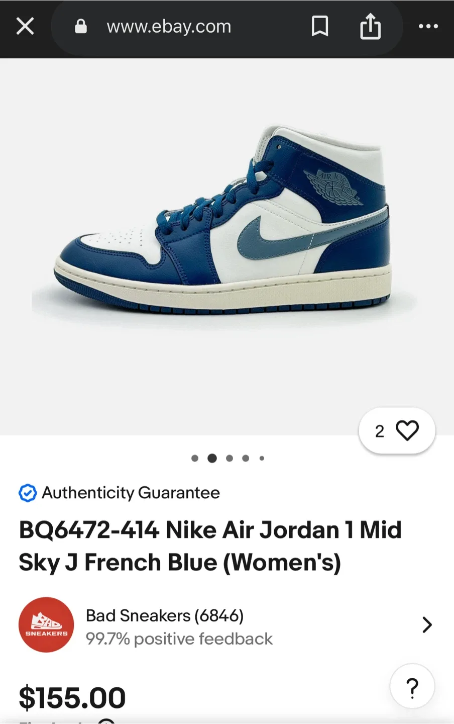 Nike Air Jordan 1 Mid Sky J French Blue (Women's) Size 10