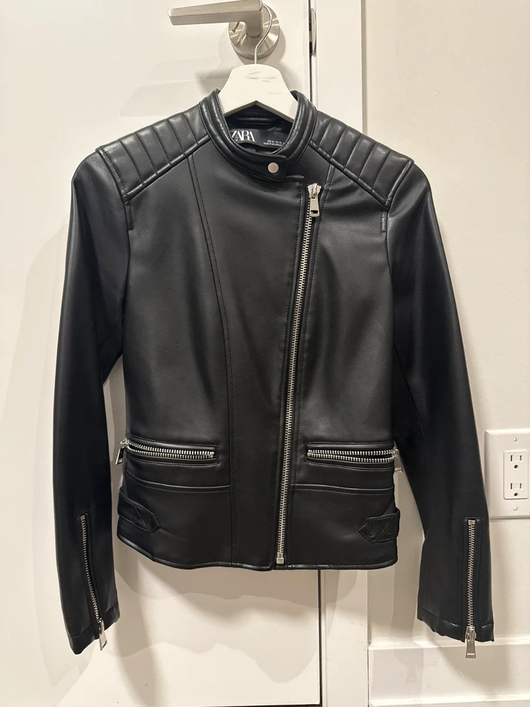 Zara Black Faux Leather Jacket - Size XS