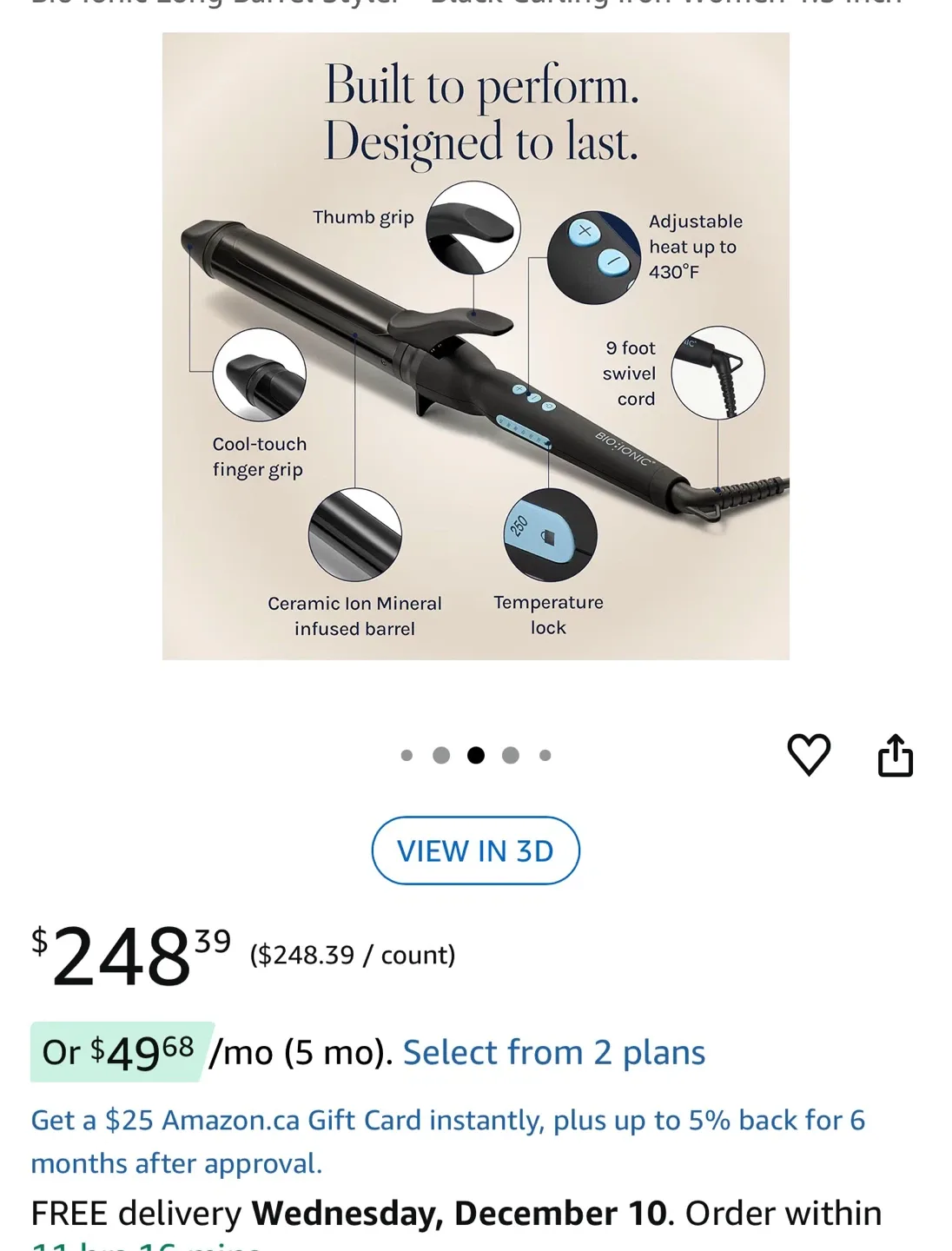 BIO IONIC Long Barrel Styler 1" Curling Iron - NEW