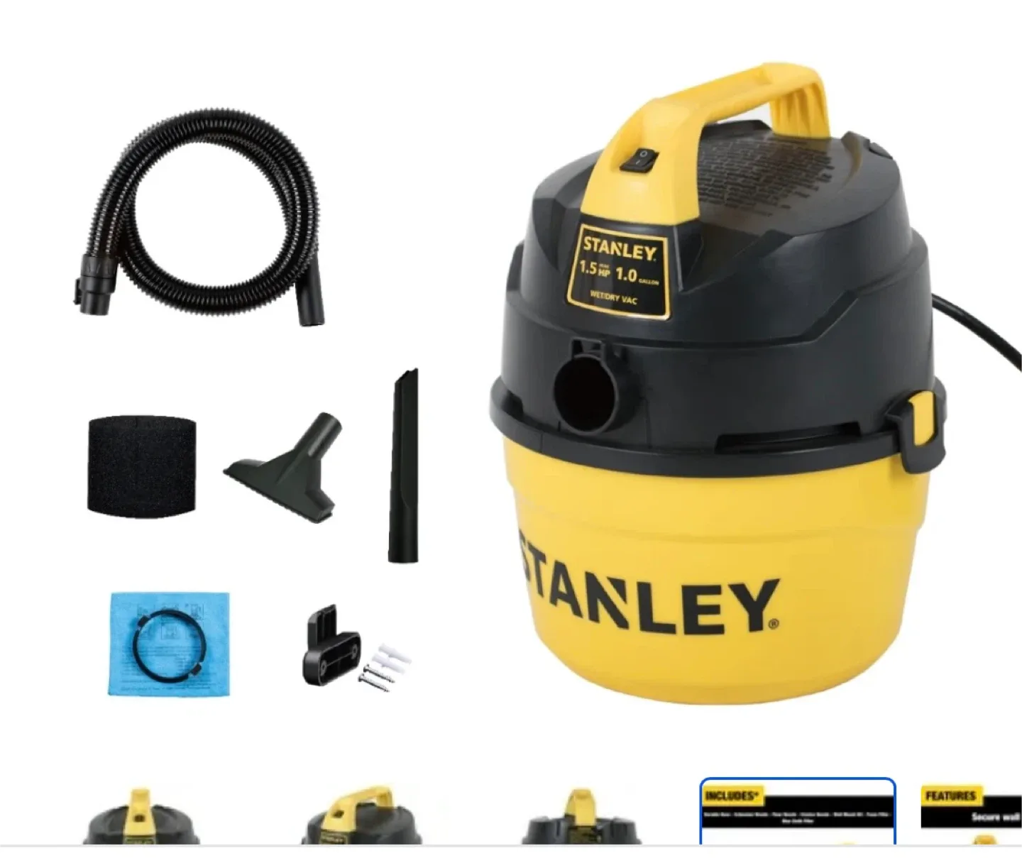 Stanley 1.5 HP 1.0 Gallon Wet/Dry Vac