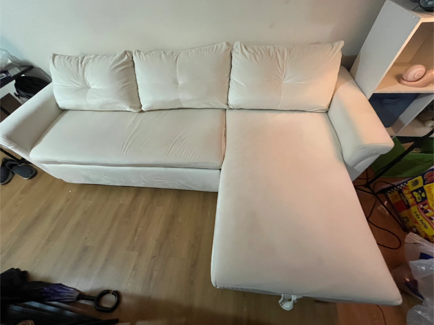 MUZZ Beige Pull Out Sofa Bed with Reversible Chaise