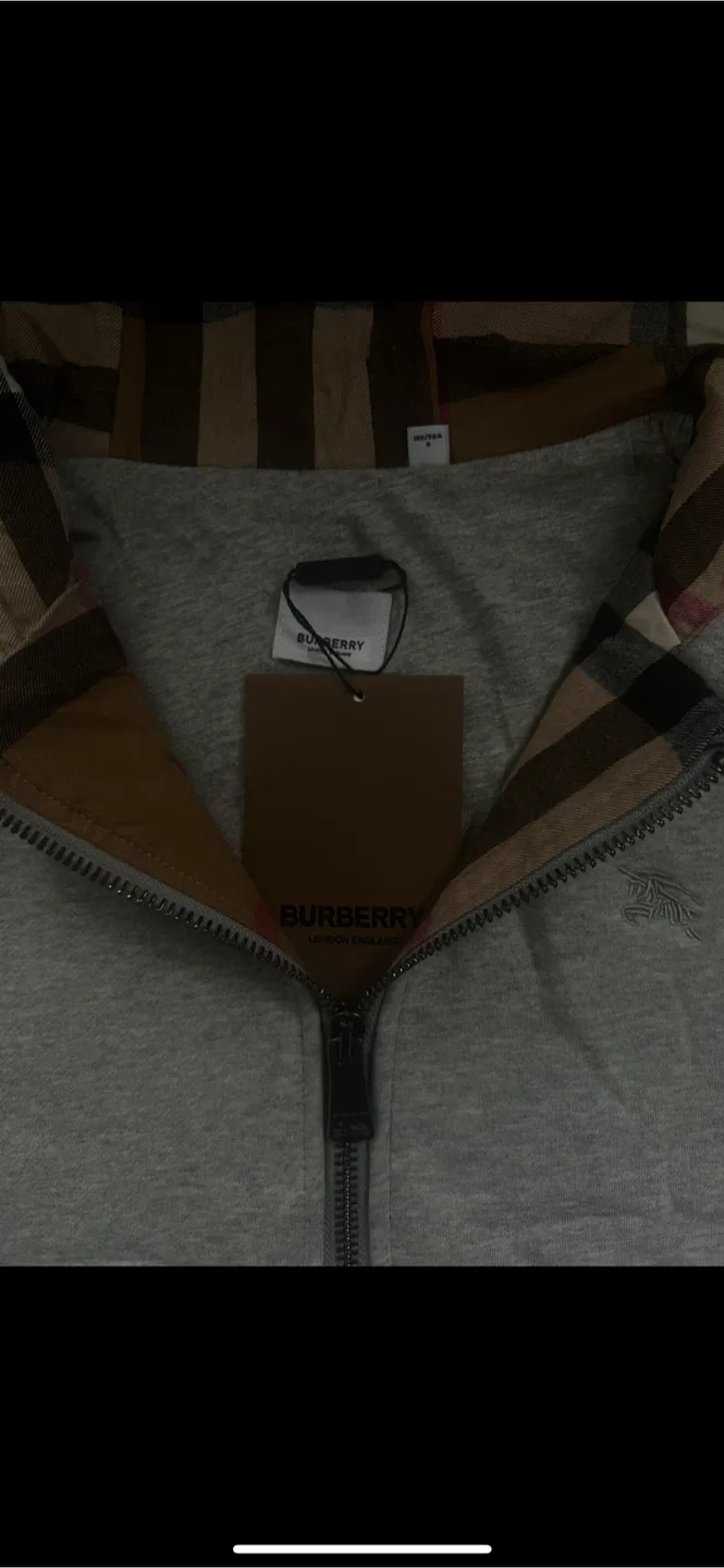 Grey Burberry Knight Stamp Cotton Zip Hoodie image indicator(2)