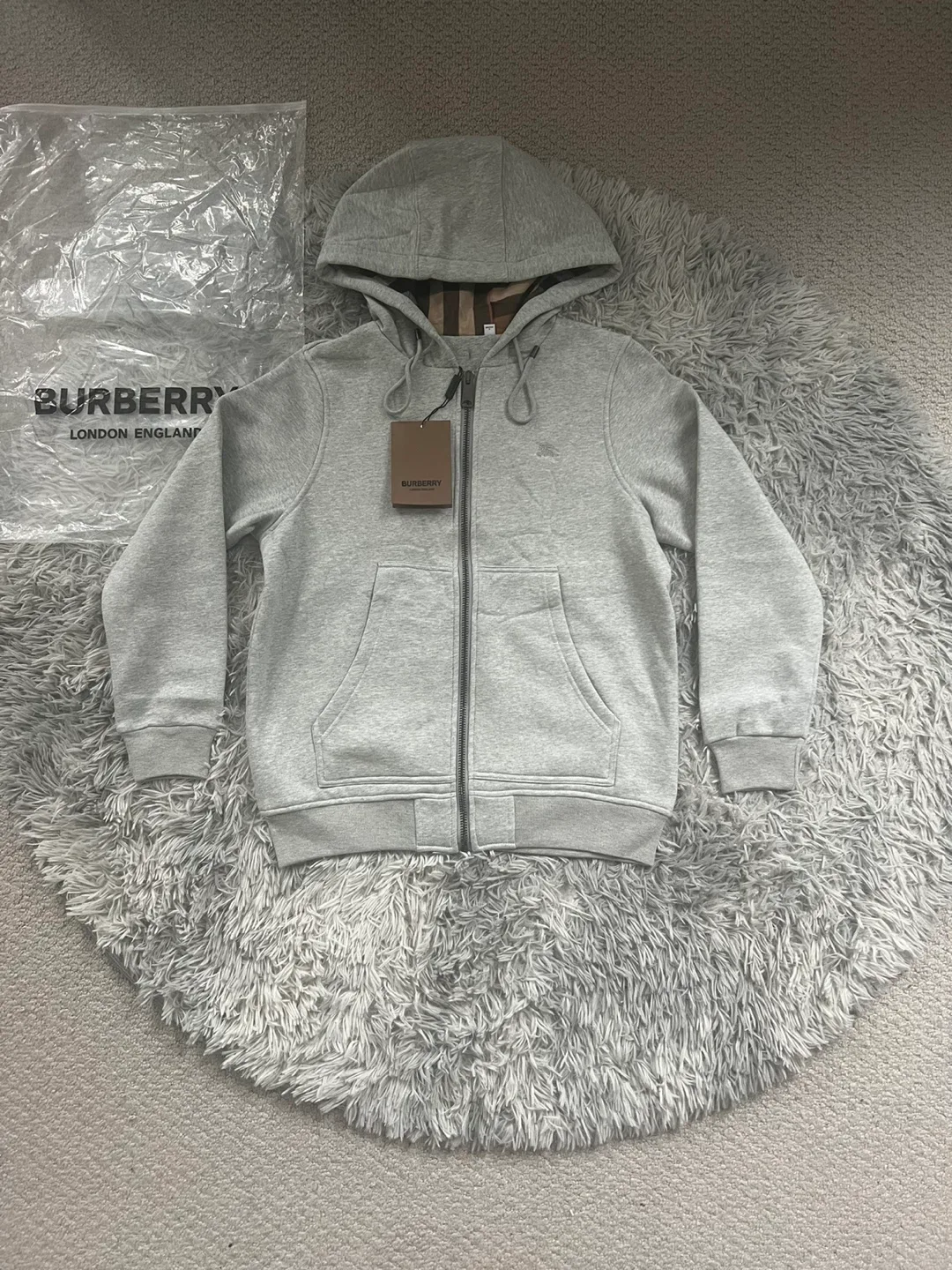 Grey Burberry Knight Stamp Cotton Zip Hoodie
