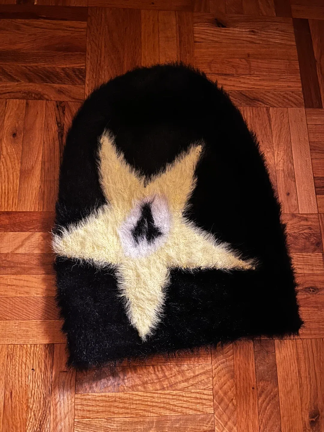 Black Fuzzy Beanie with Star