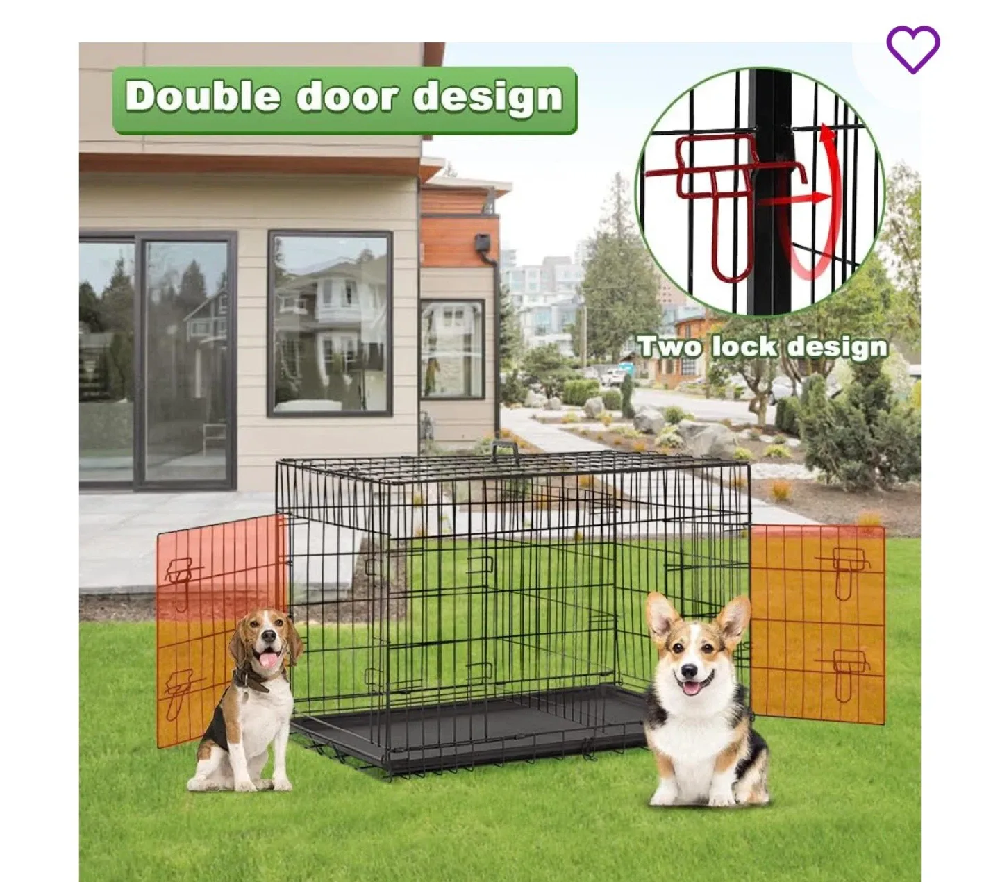 New! 48 Inch Dog Crate - Large, Folding, Metal Wire image indicator(3)