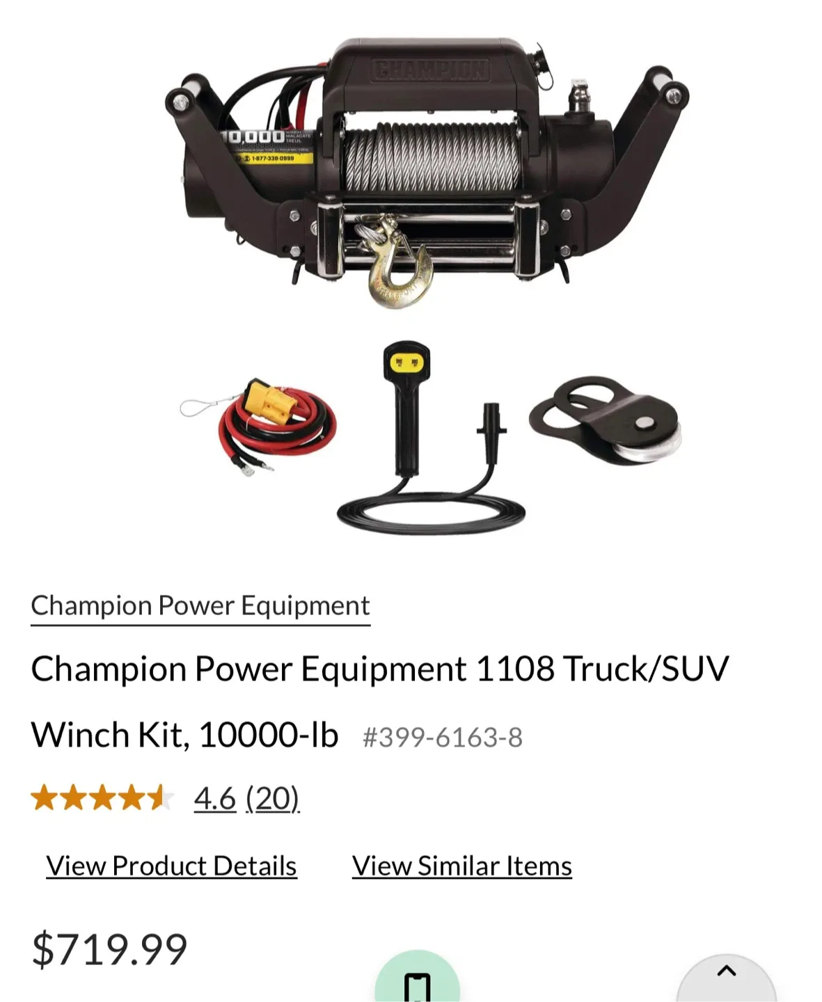 Champion 1108 Truck/SUV Winch Kit - 10,000-lb