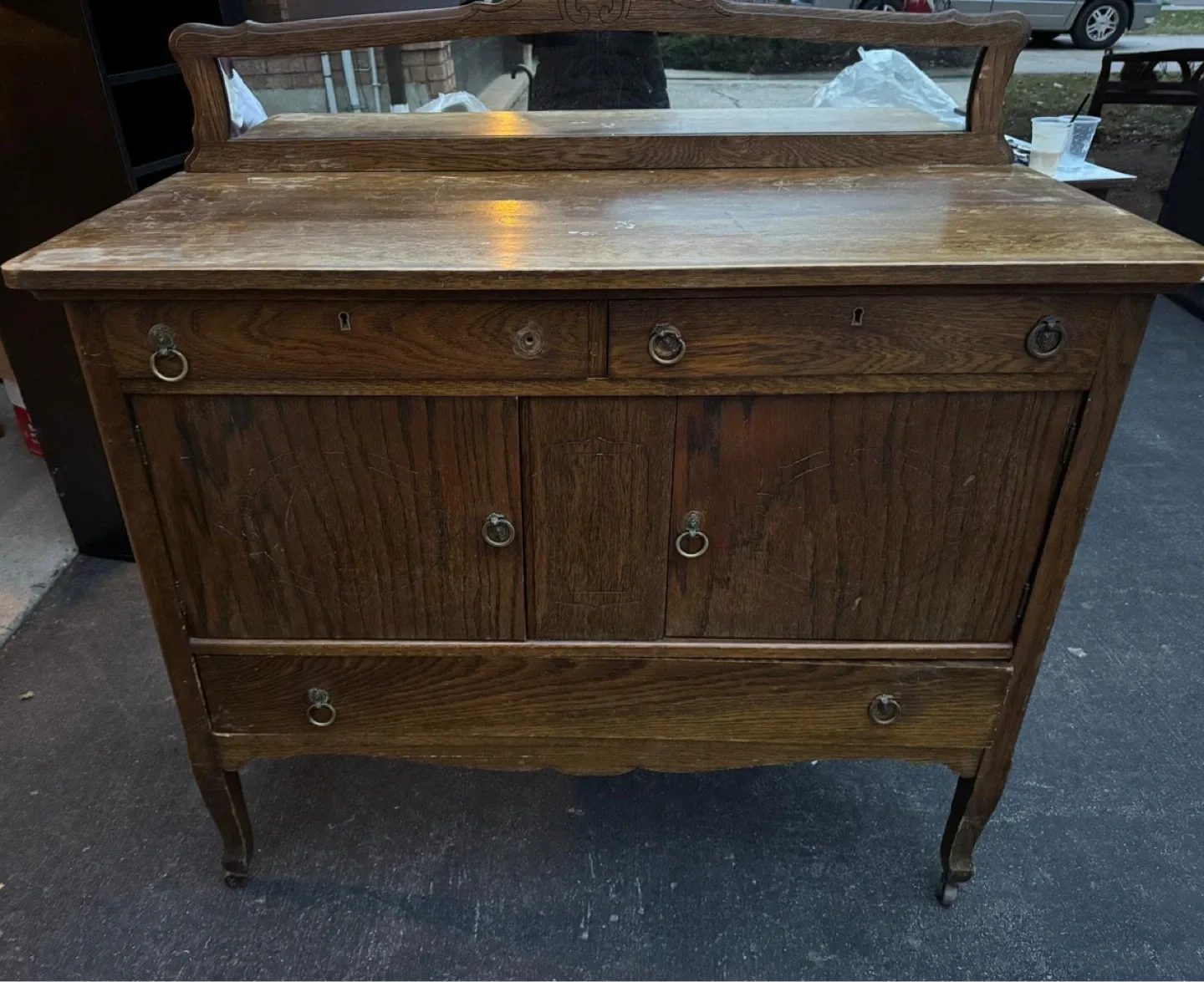 Antique Wood Vanity with Mirror