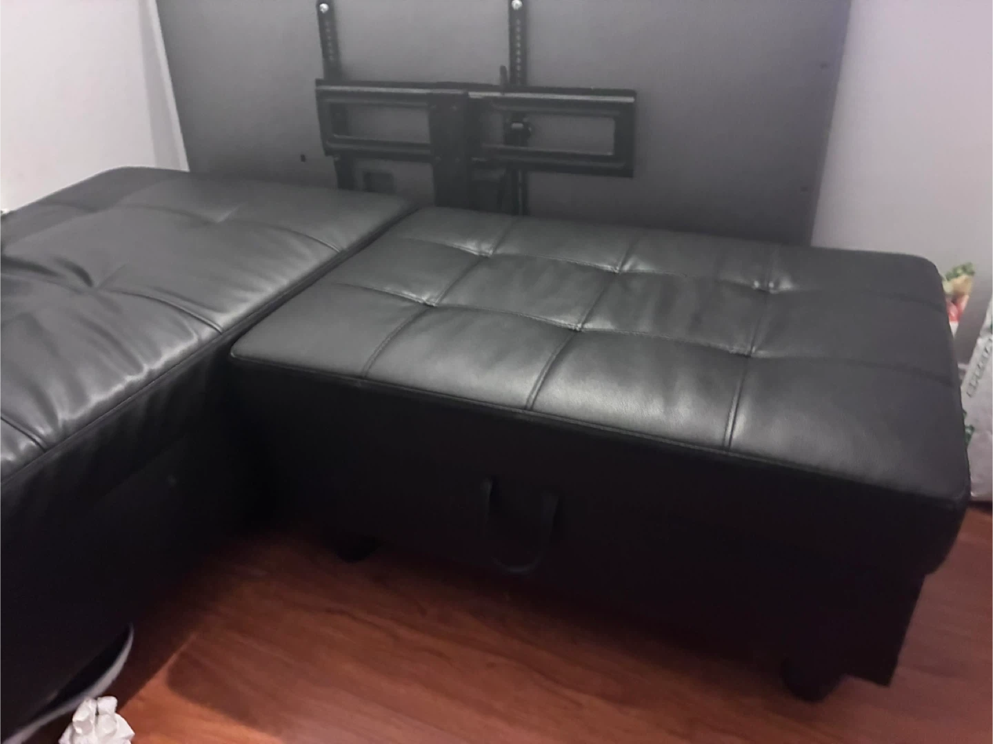 Black Leather Sectional Sofa with Ottoman - photo 4