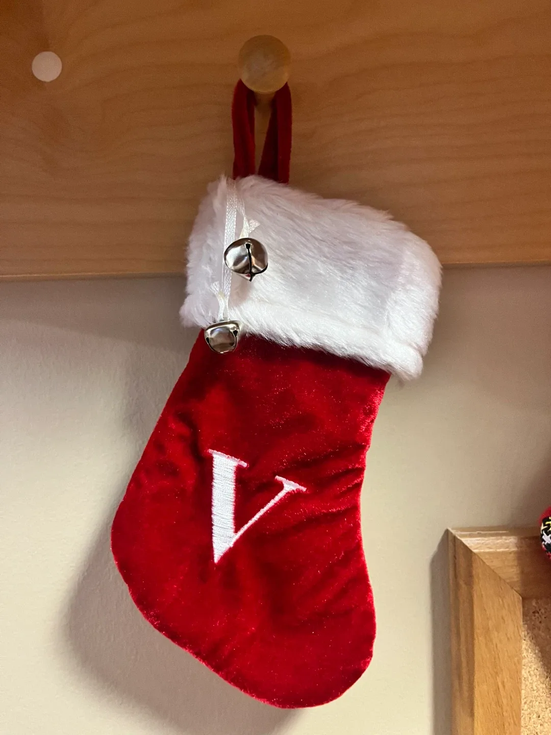 #Cleanout- Red Christmas Stocking with "V"