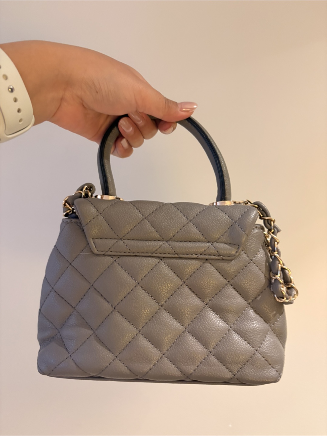 Grey Quilted Mini Top Handle Bag - photo 2