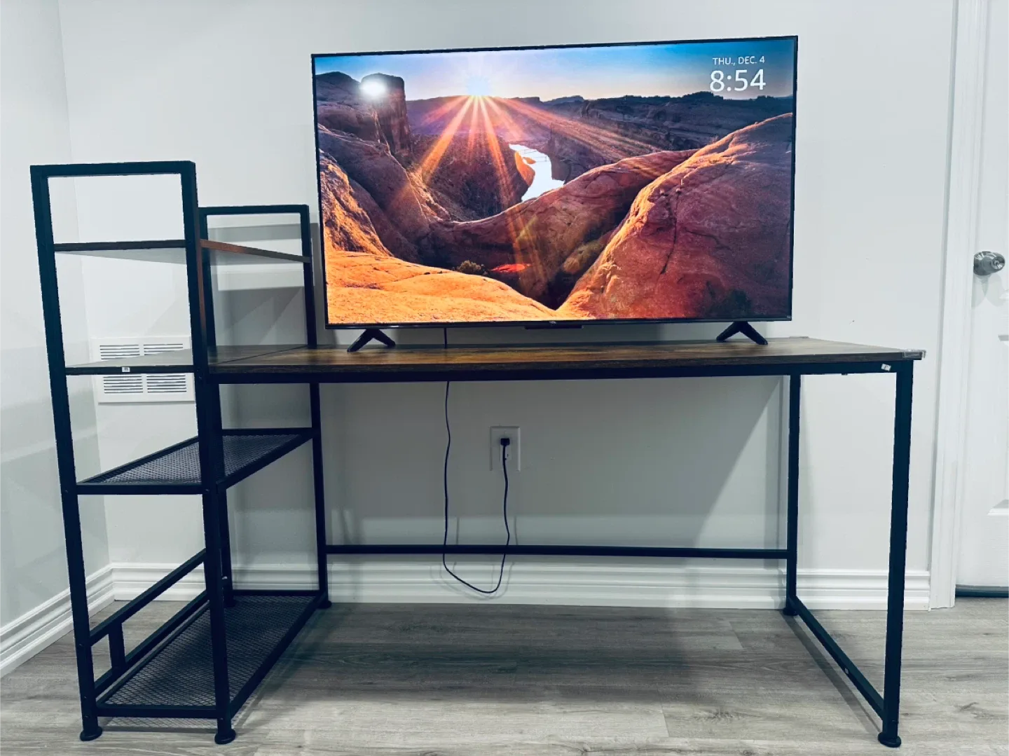 Computer Desk with Shelves and 50’ inch TCL Tv