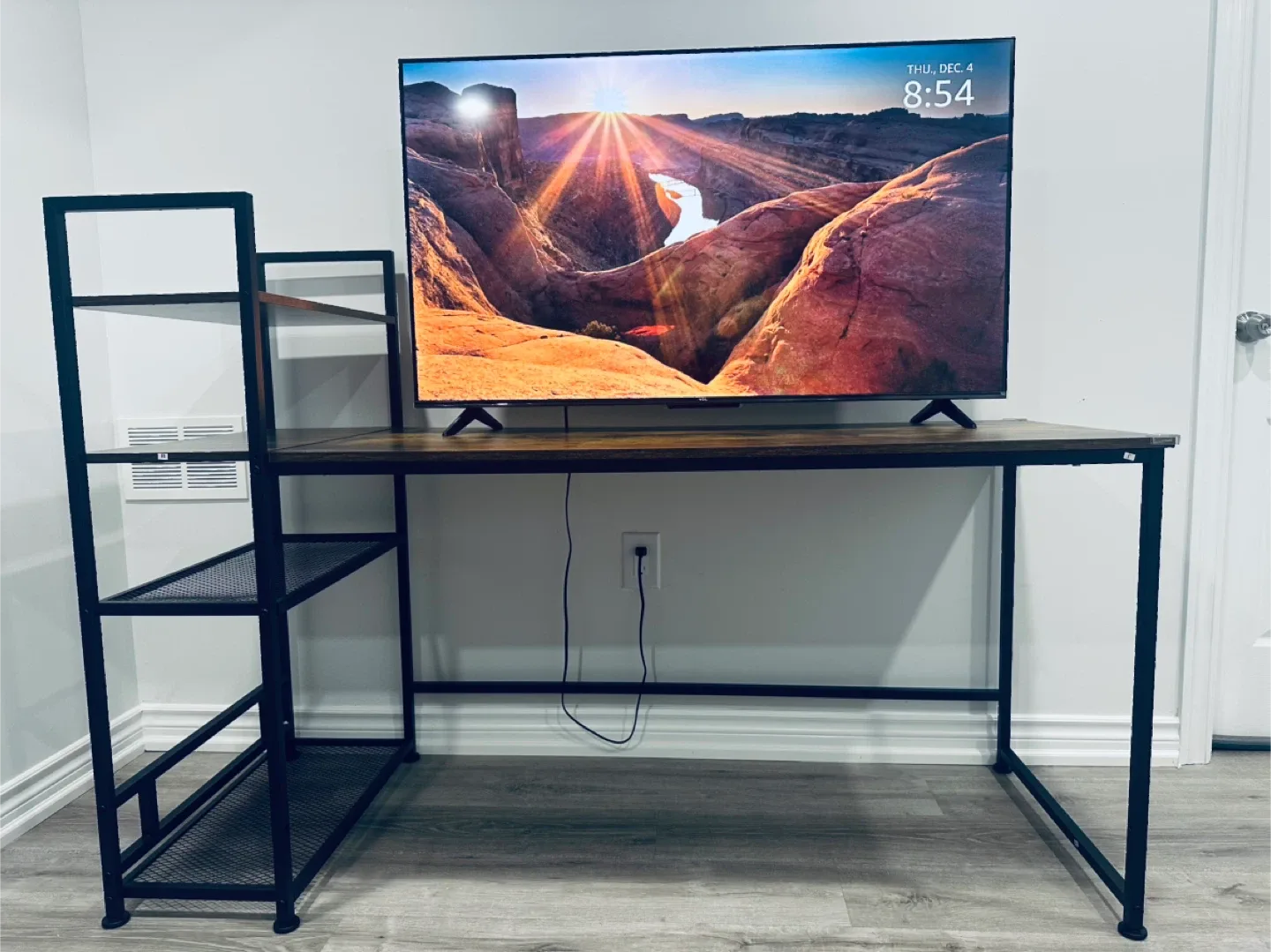 Computer Desk with Shelves and 50’ inch TCL Tv image indicator(2)