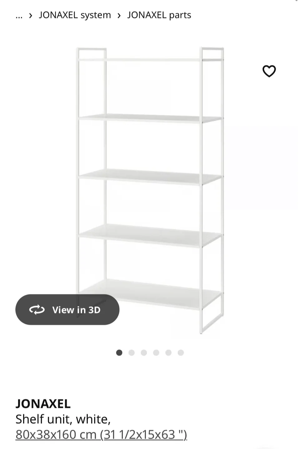 IKEA JONAXEL White Shelf Unit (31 1/2x15x63") image indicator(3)