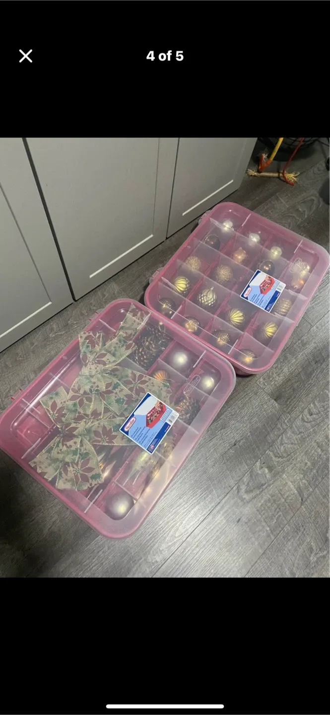 2 Sterilite Ornament Storage Boxes with Ornaments image indicator(3)