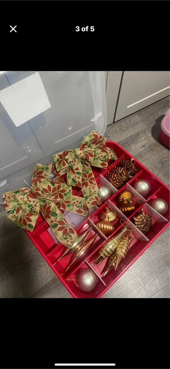 2 Sterilite Ornament Storage Boxes with Ornaments image indicator(2)