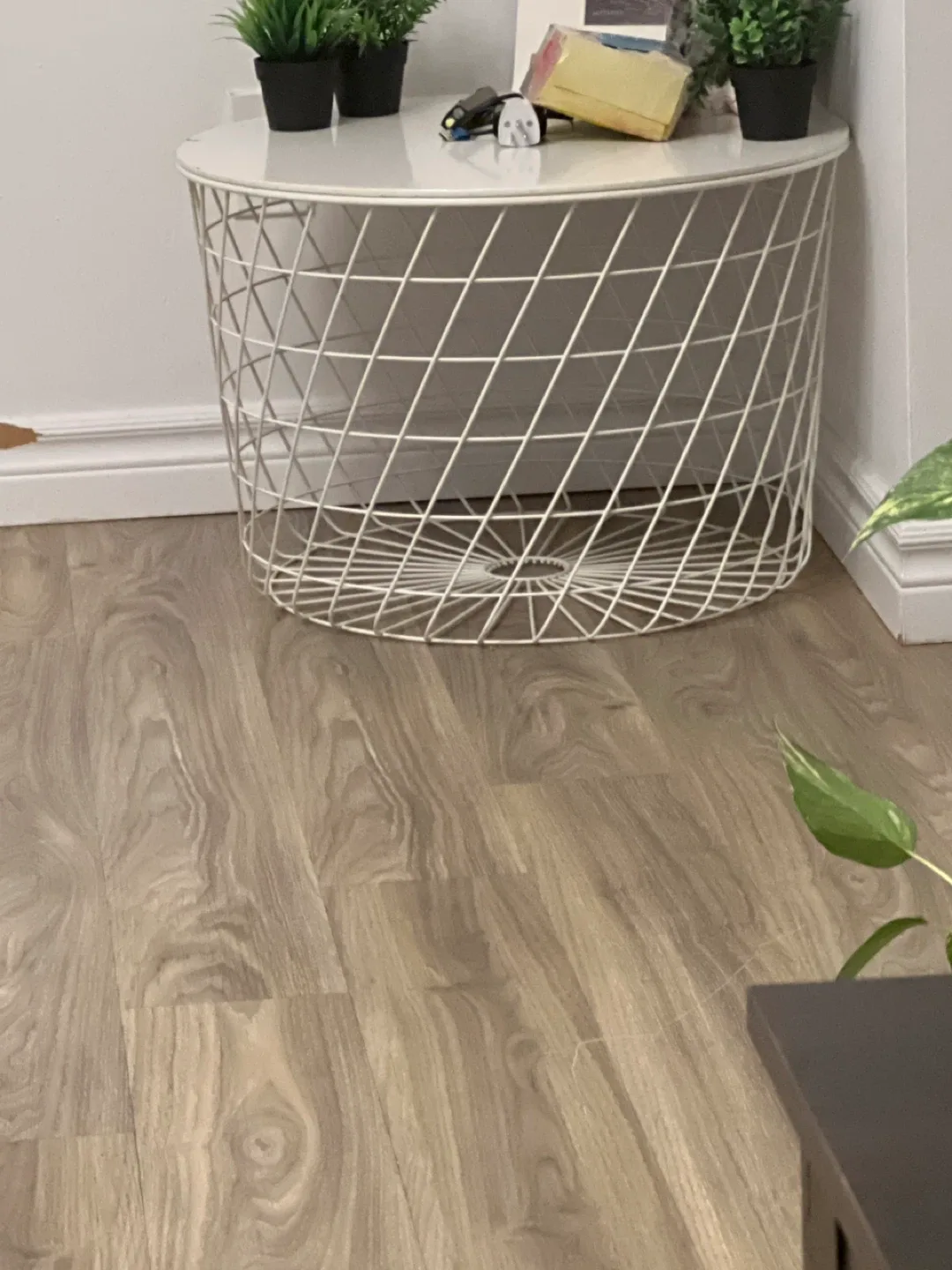 White Wire Basket Side Table