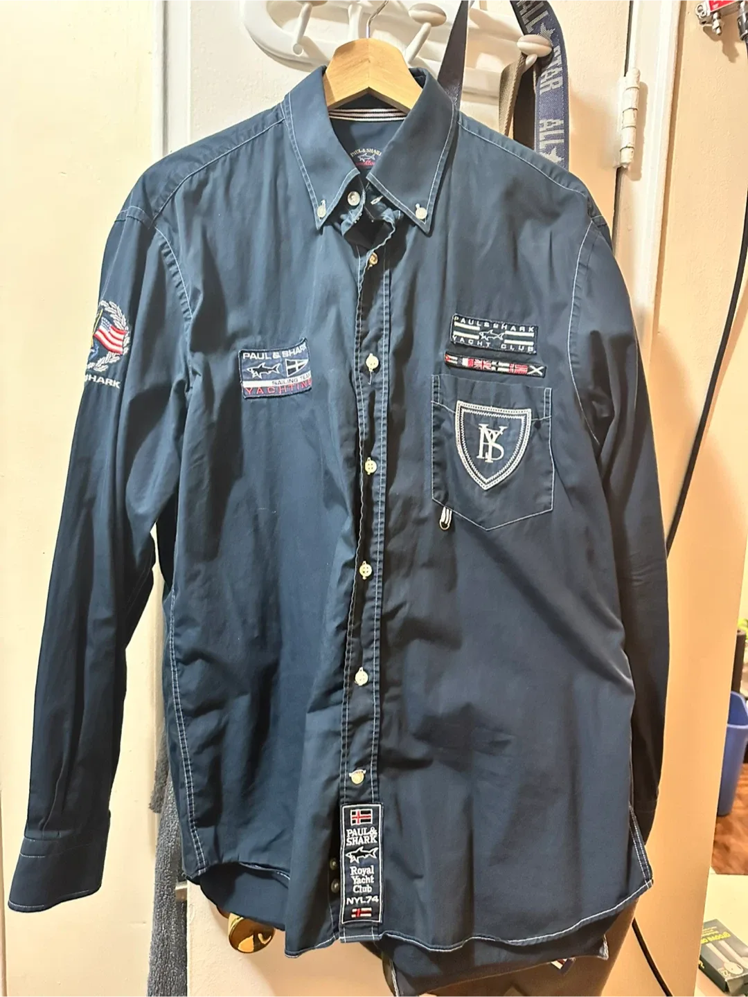 #Cleanout Paul & Shark Navy Blue Button-Down Shirt Large