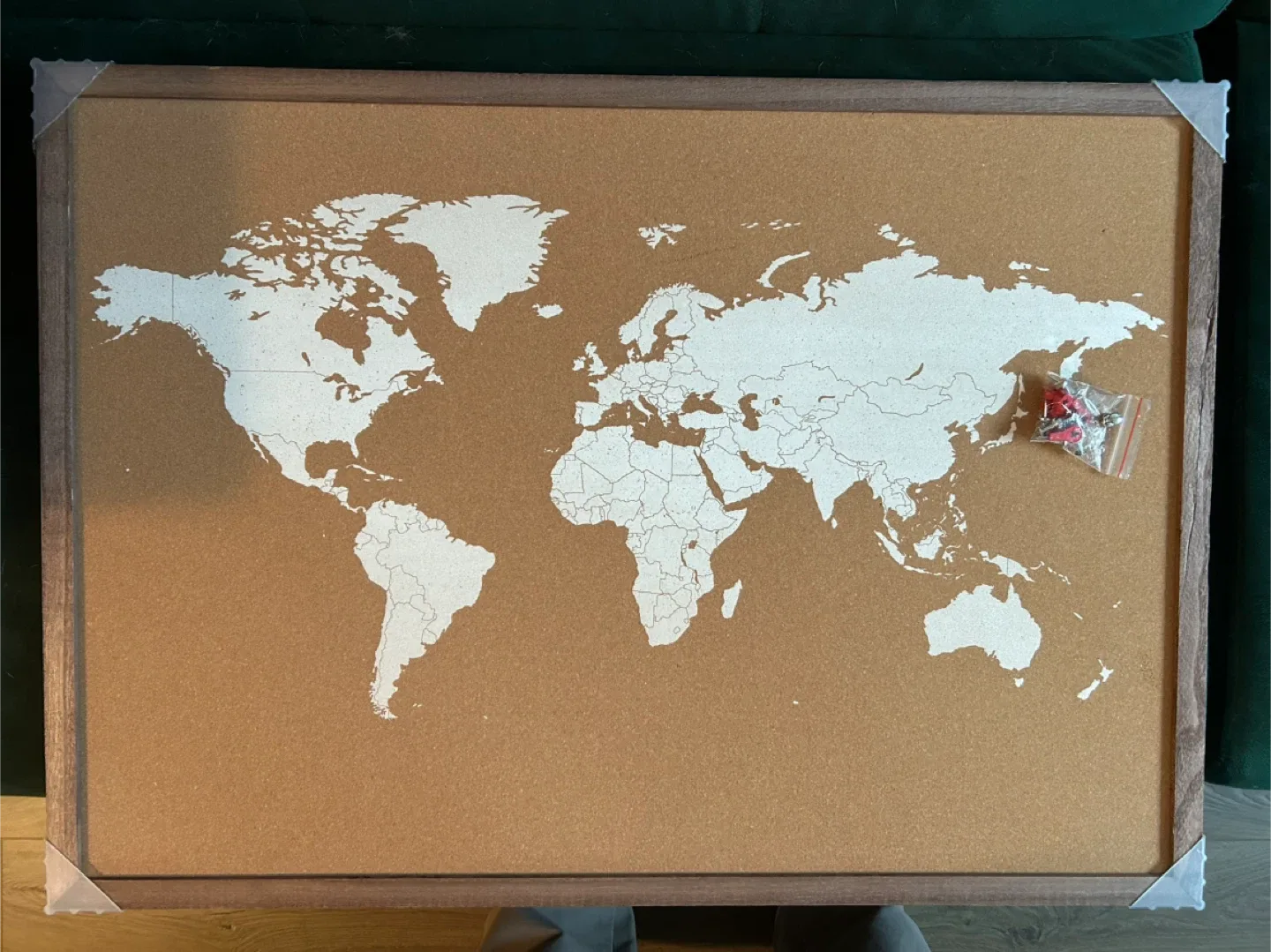 World Map Cork Board with Pins