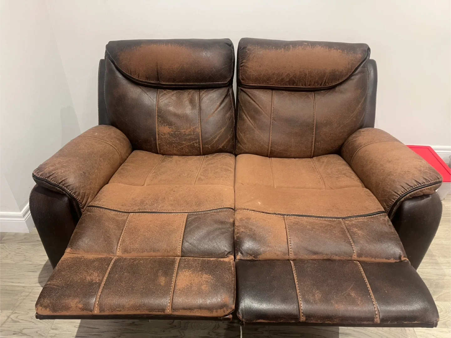 Brown Leather Loveseat Recliner image indicator(2)