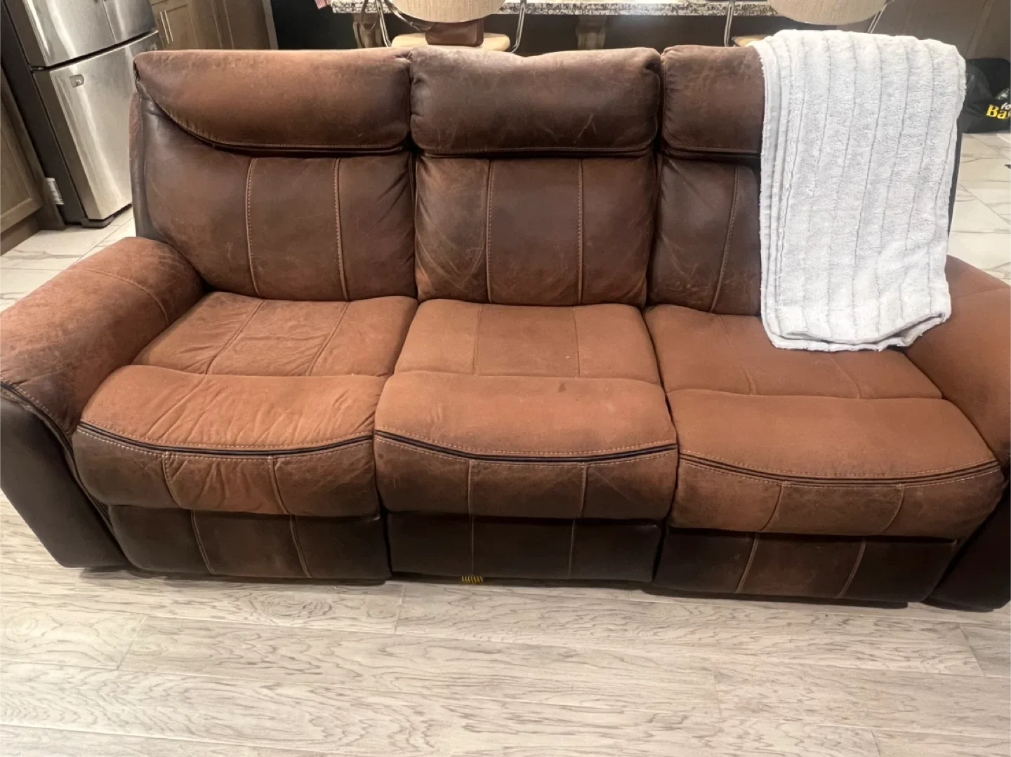 Brown Leather Reclining Sofa