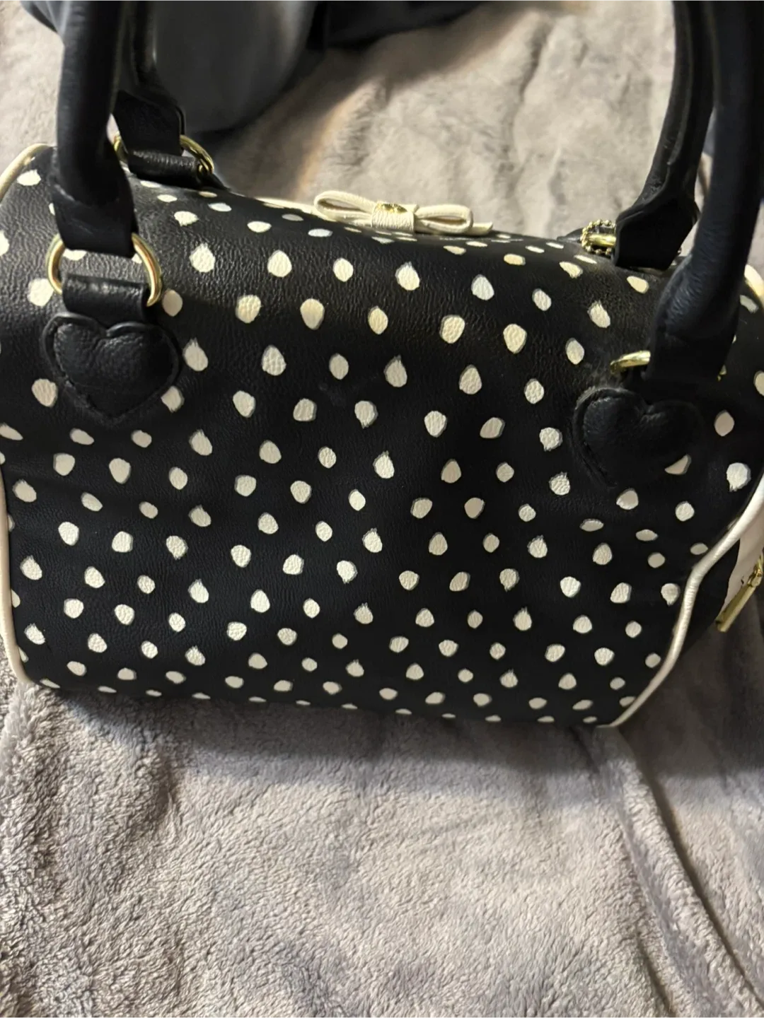 Betsey Johnson Black & White Polka Dot Satchel image indicator(3)
