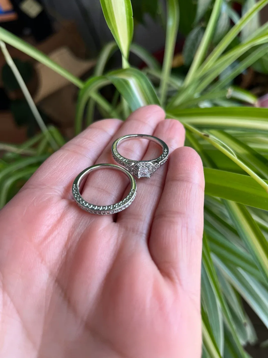 Wedding Ring Set silver plated size8