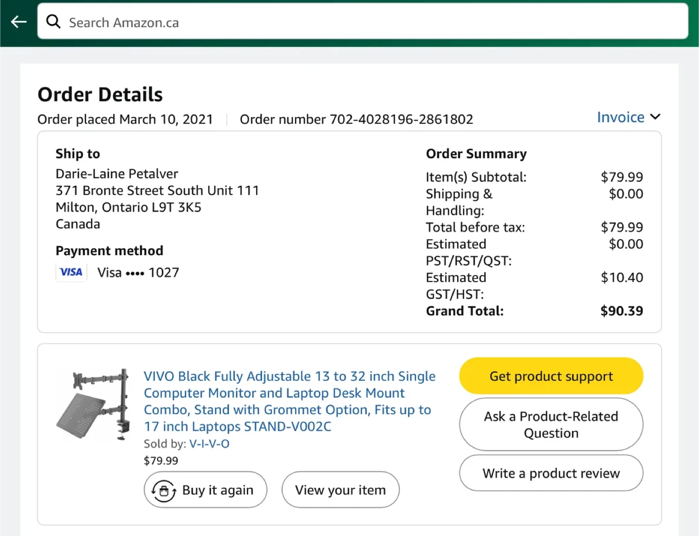 VIVO Black Monitor and Laptop Desk Mount