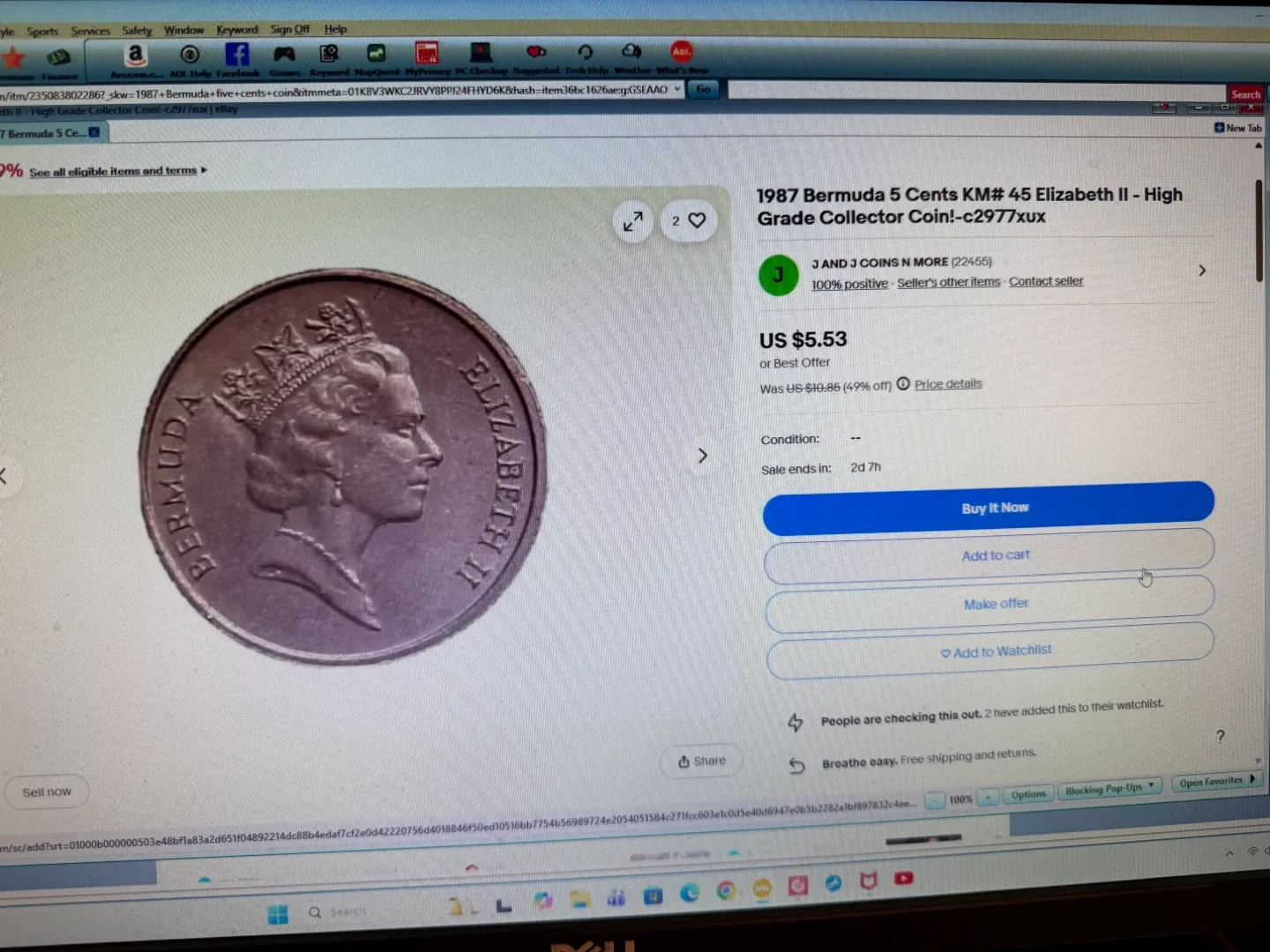 1987 Bermuda 5 Cents Coin