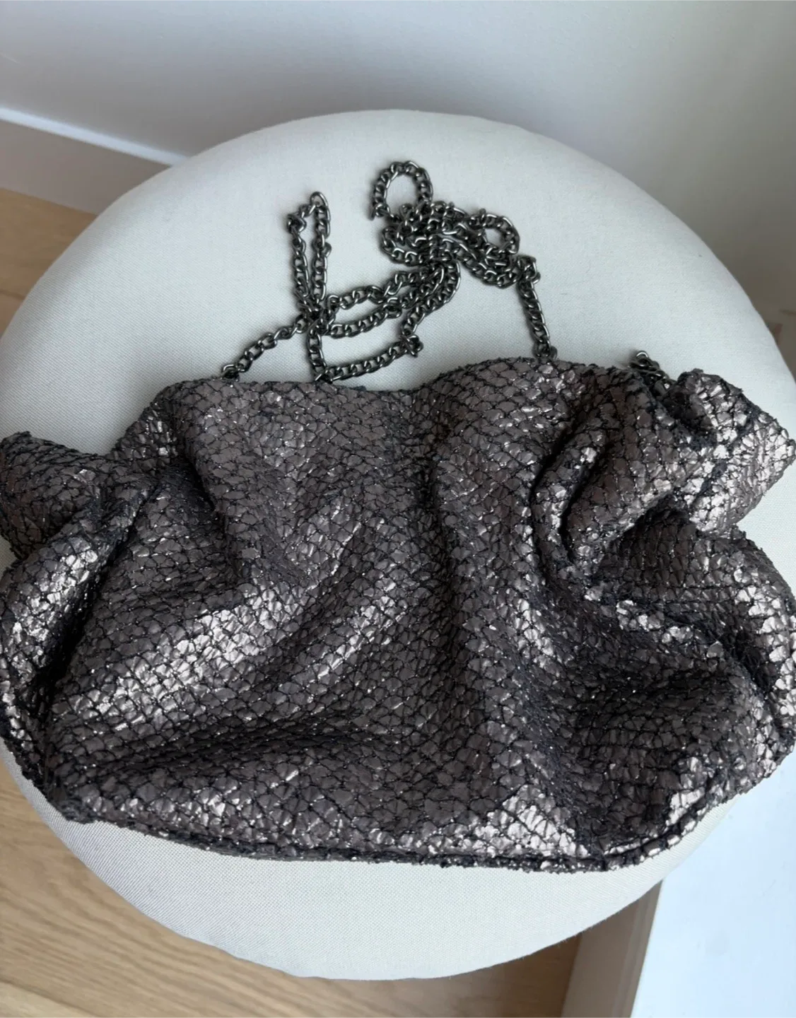 Anthropologie Bronze Clutch with Shoulder Strap