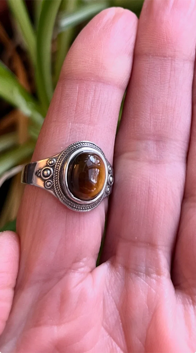 Tiger's Eye Ring  Size 10 Silver plated