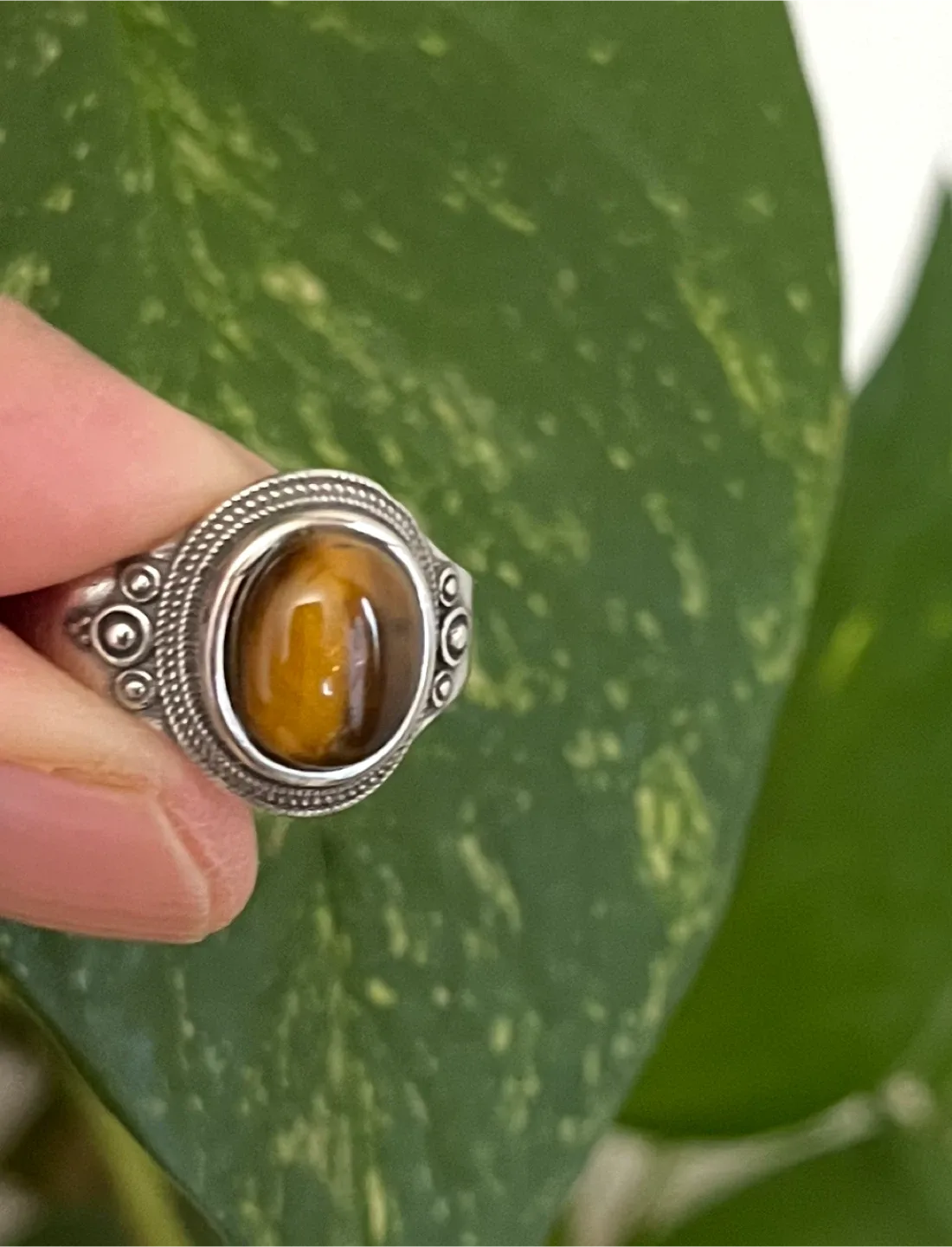 Tiger's Eye Ring  Size 10 Silver plated image indicator(3)
