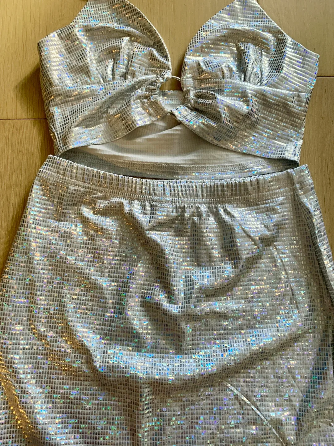 Shein Silver Sequin Halter Top & Skirt Set - XS image indicator(3)