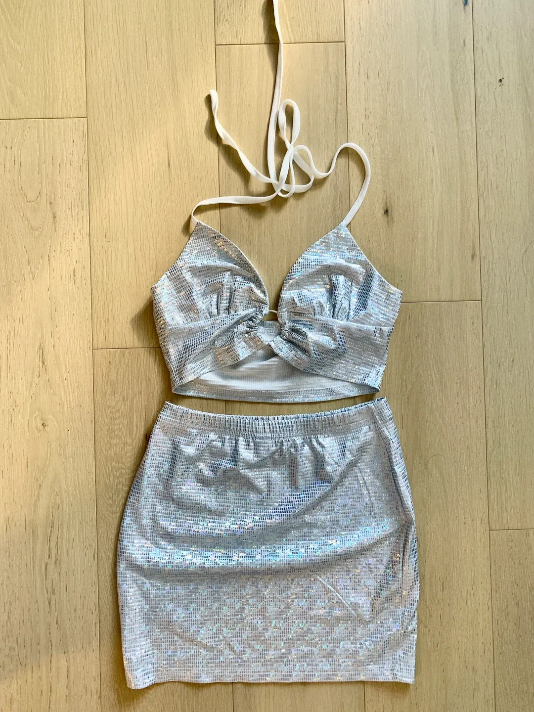 Shein Silver Sequin Halter Top & Skirt Set - XS image indicator(2)