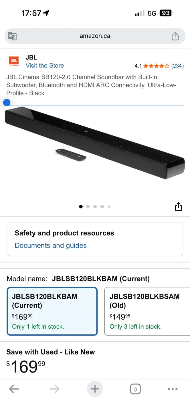 JBL Cinema SB120 Soundbar with Subwoofer - Black