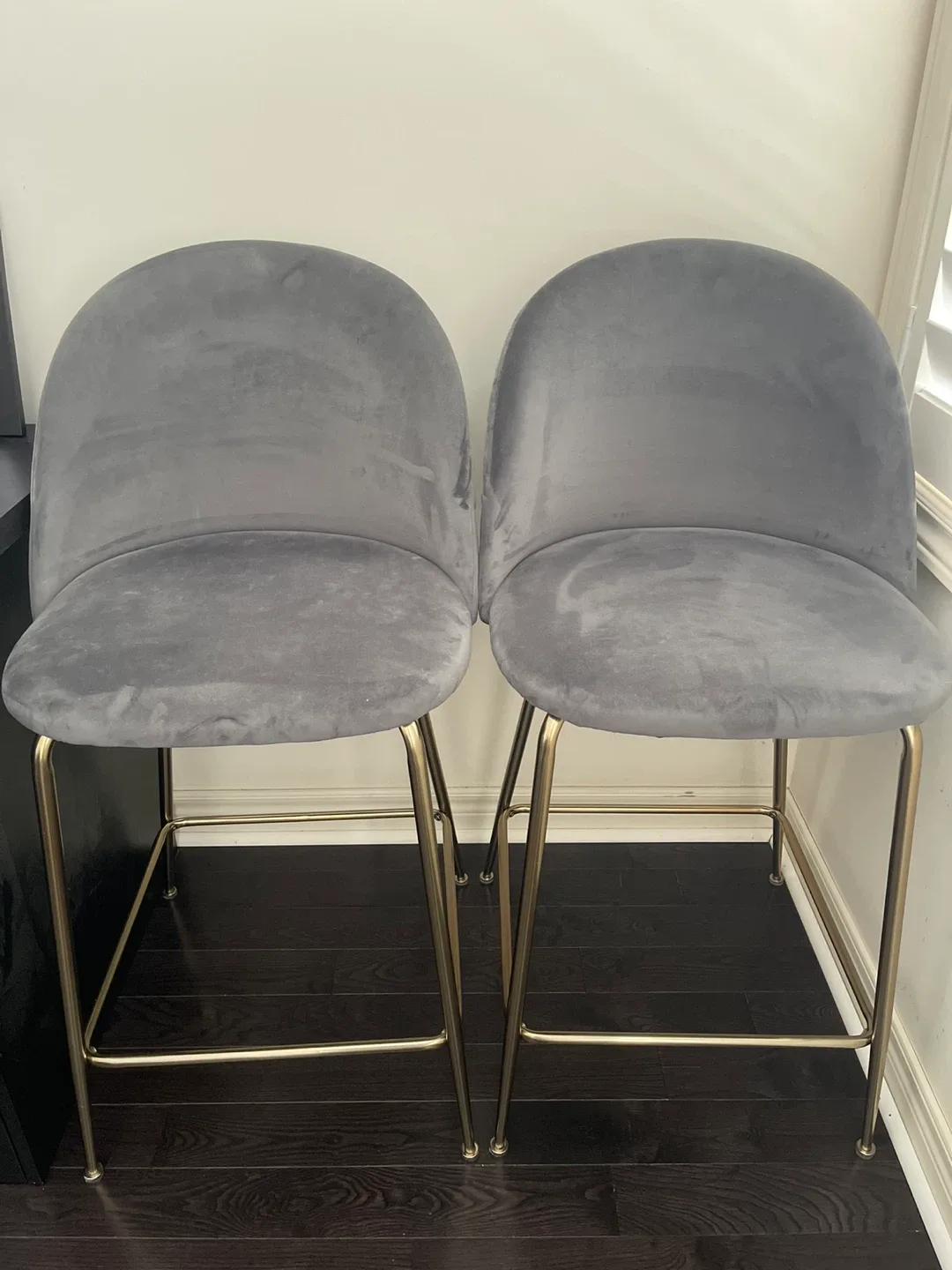 Set of 2 Grey Velvet Bar Stools
