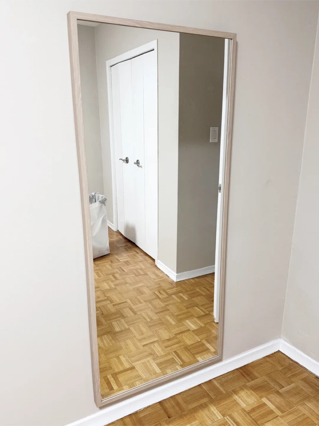 IKEA Full Length Mirror with Light Wood Frame