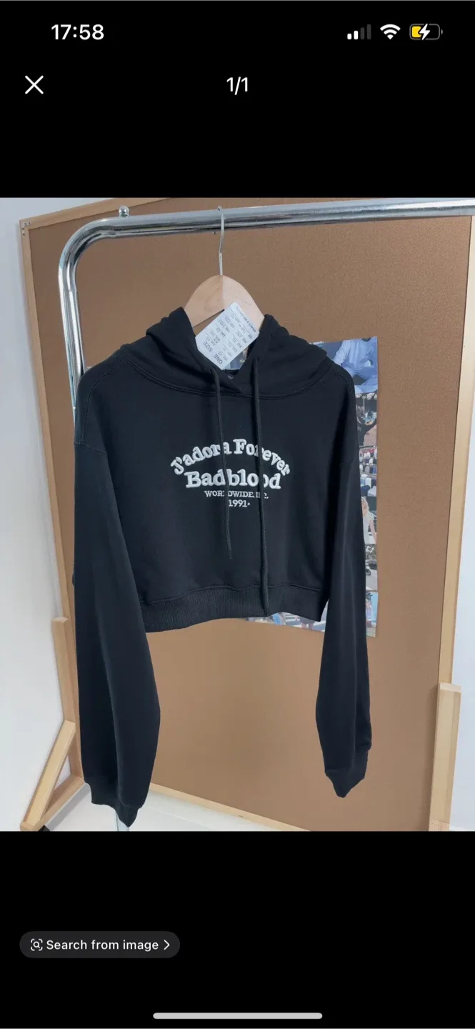 Korean Badblood J'adore Forever Cropped Hoodie - Black