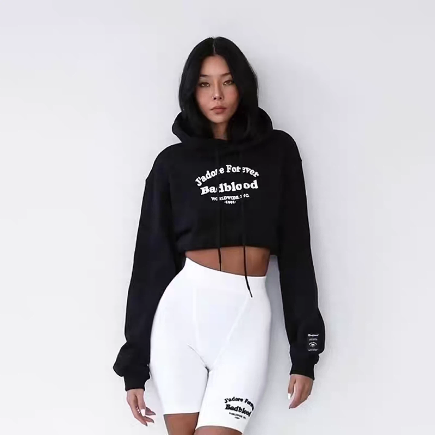 Korean Badblood J'adore Forever Cropped Hoodie - Black - photo 2