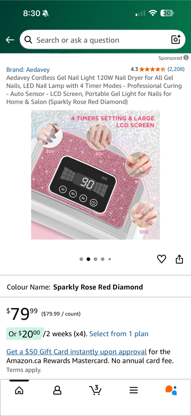 Aedavey Cordless Gel Nail Light - Sparkly Rose Red