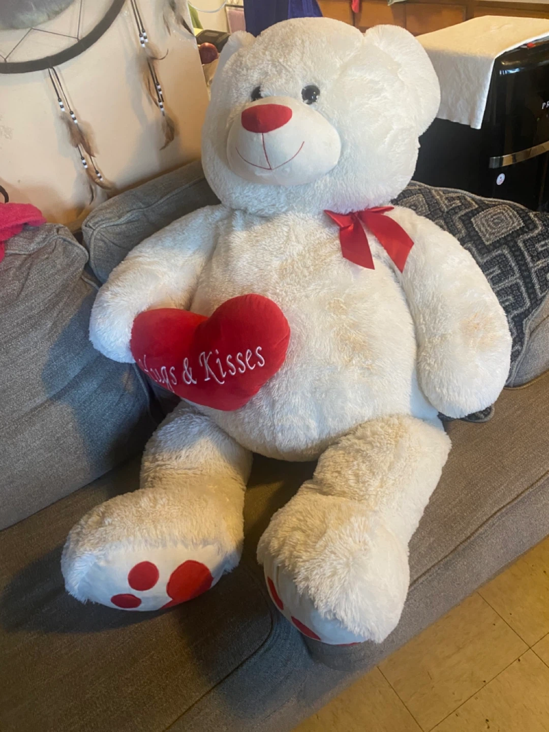3 Foot Hugs & Kisses White Teddy Bear - PICK UP ONLY !!